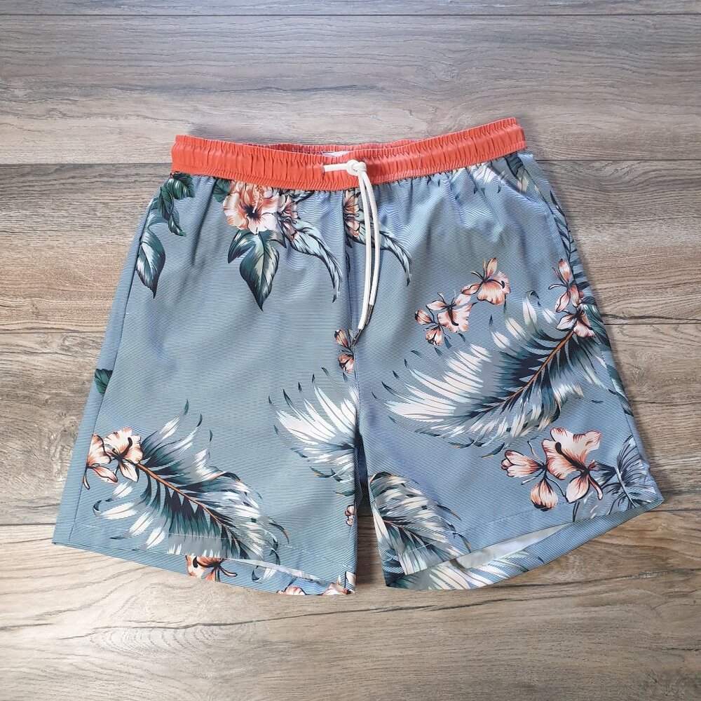 Public Record Tropical Floral Men Swim Trunk Elastic Waistband Drawstring Size M